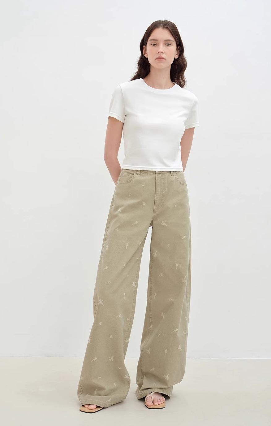 "Carol Pie" loose high-waisted wide-leg calla lily print jeans for women Firelady Fur