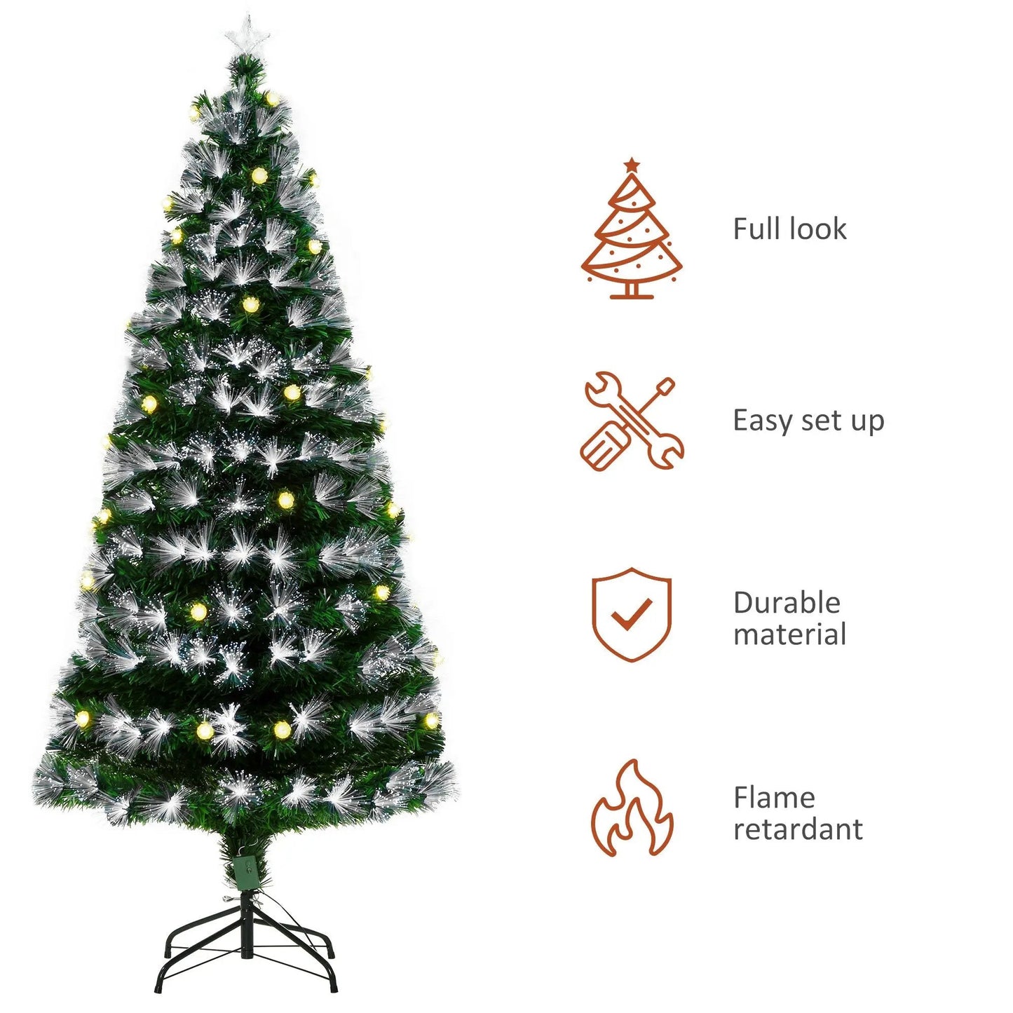 HOMCM 6ft White Light Artificial Christmas Tree w/ 230 LEDs Star Topper Tri-Base Full Bodied Seasonal Decoration Pre-Lit Home AOSOM