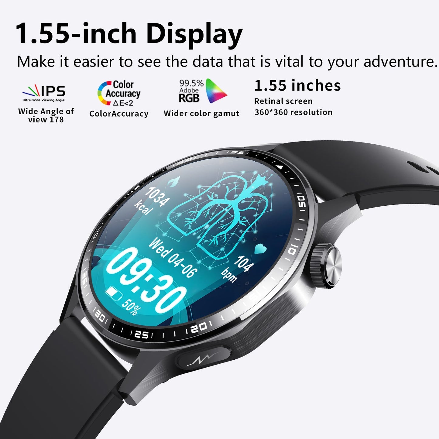 Advanced Health and Fitness Smartwatch with Tools to Manage Stress and Sleep, ECG App, SpO2, 24/7 Heart Rate WAUTTON