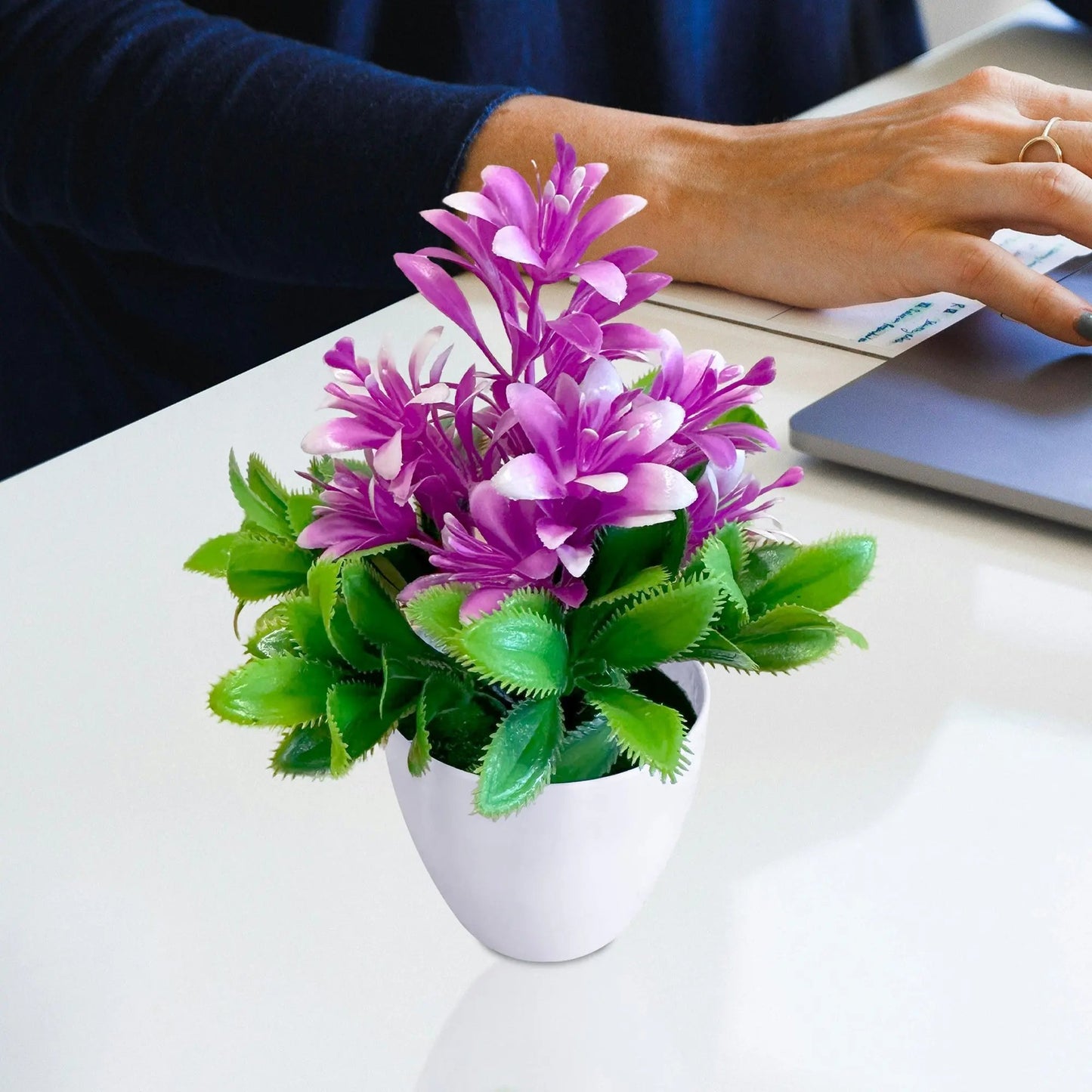 Artificial Flowers in Plastic Small Pot Indoor Fake Flower Plants ~5596 LEDSone