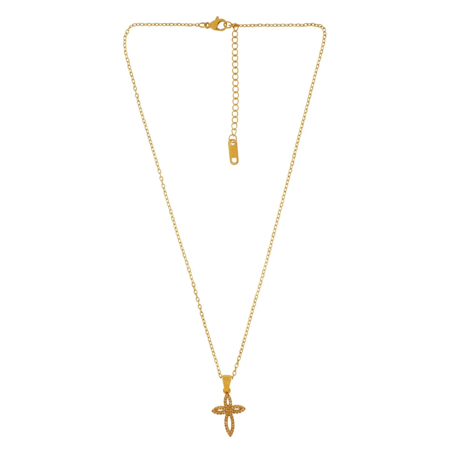 Love Waterproof Short Clear Multi CZ Soft Cross Necklace 18K Gold Plating Dansk Copenhagen