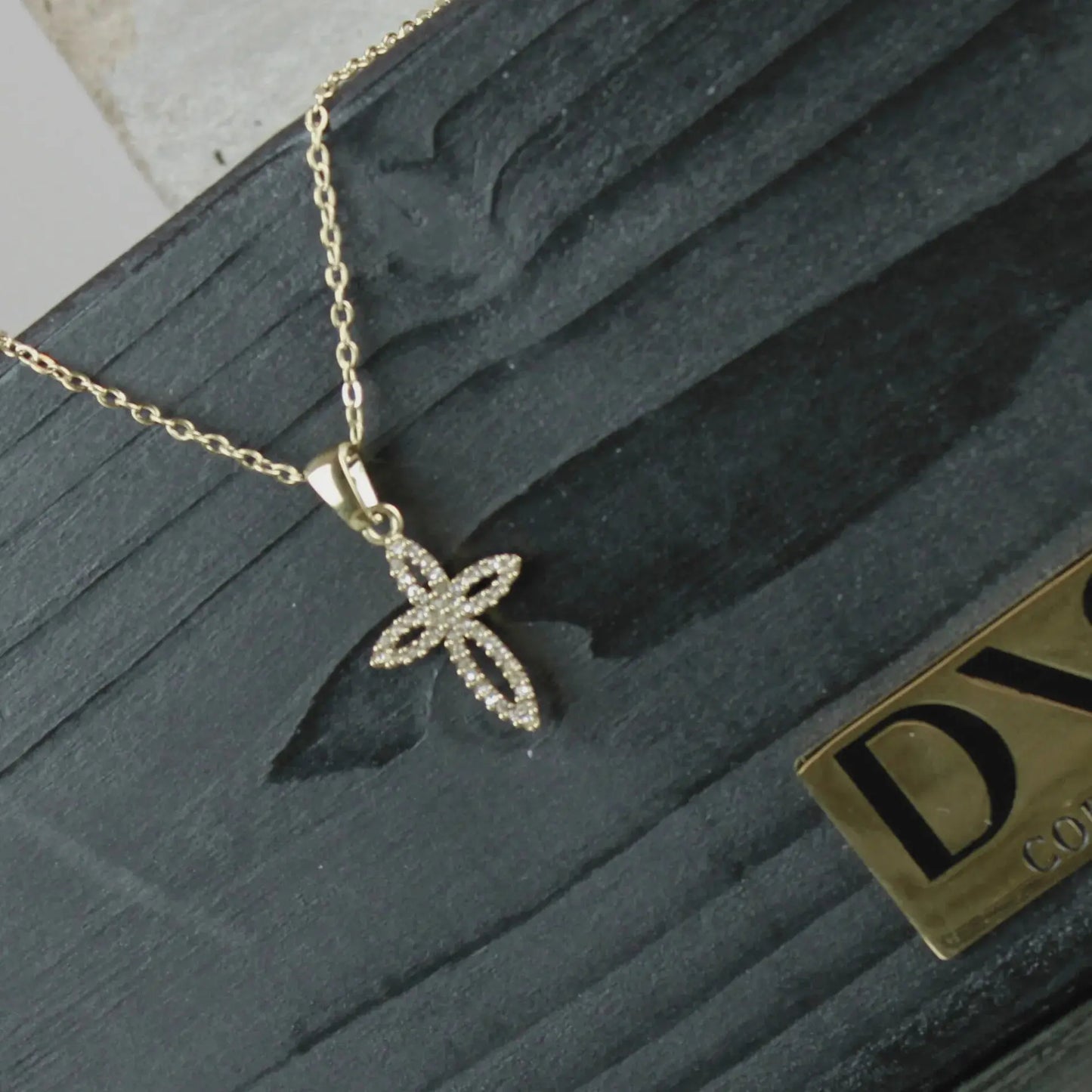 Love Waterproof Short Clear Multi CZ Soft Cross Necklace 18K Gold Plating Dansk Copenhagen