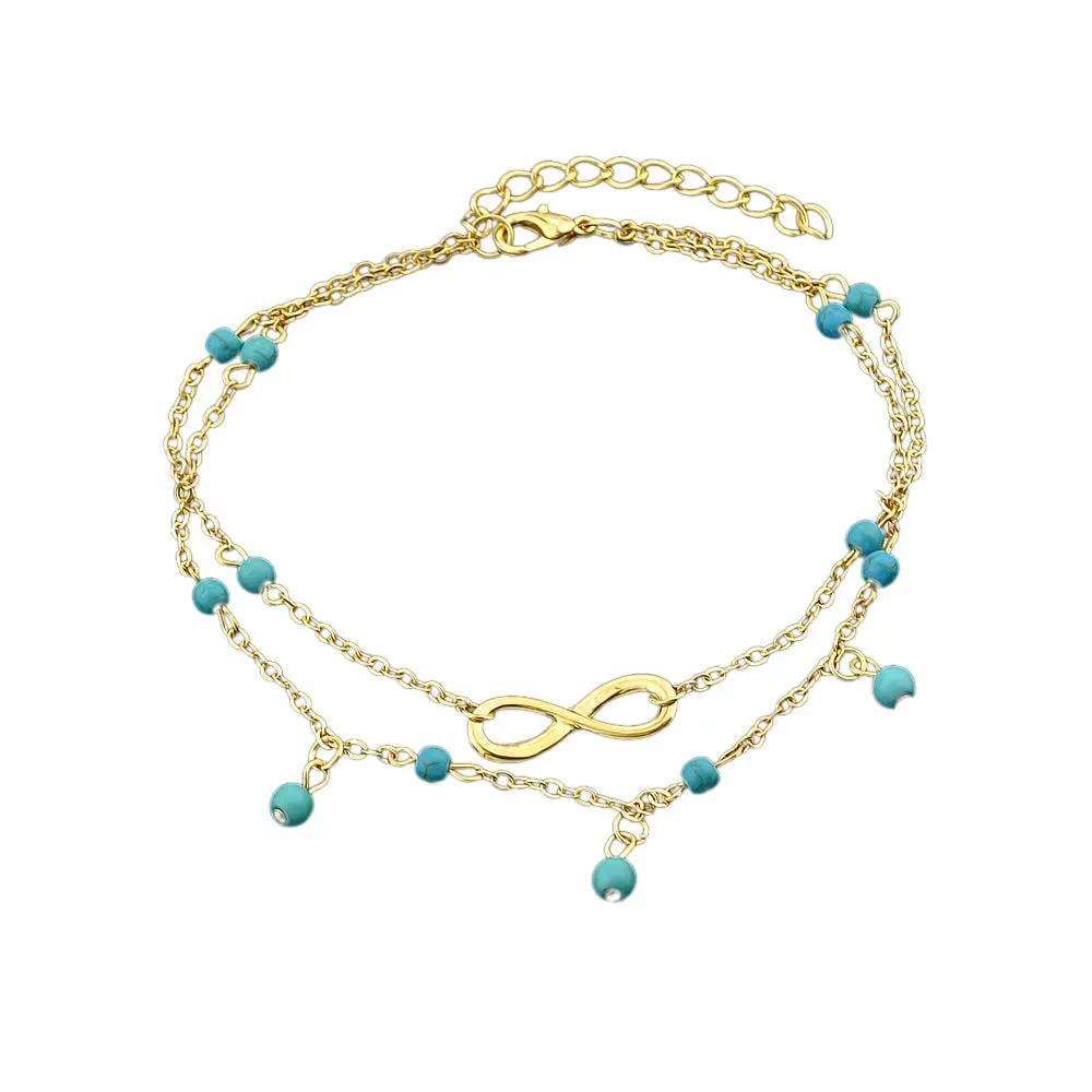 1 pc Double layer Chain Turquoise Infinity Anklet Barefoot Foot Beach Jewellery Feelontop Jewellery