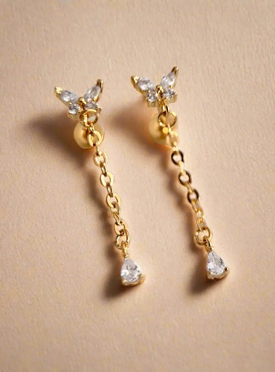 Butterfly CZ Drop Earrings Gold Lunar
