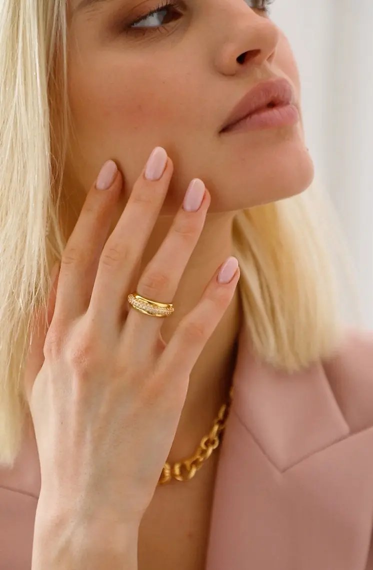 Cubic Zirconia Halo Ring Gold Lunar