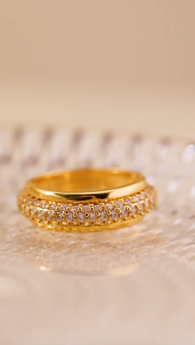 Cubic Zirconia Halo Ring Gold Lunar