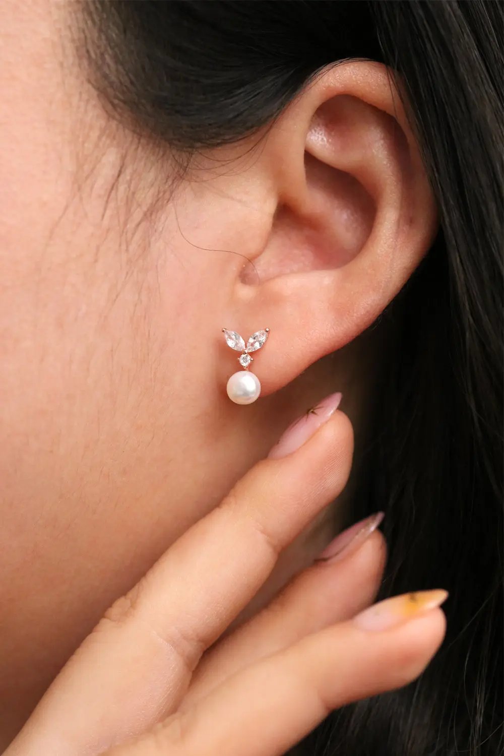 Cubic Leaf Pearl Drop Earrings Nabi London