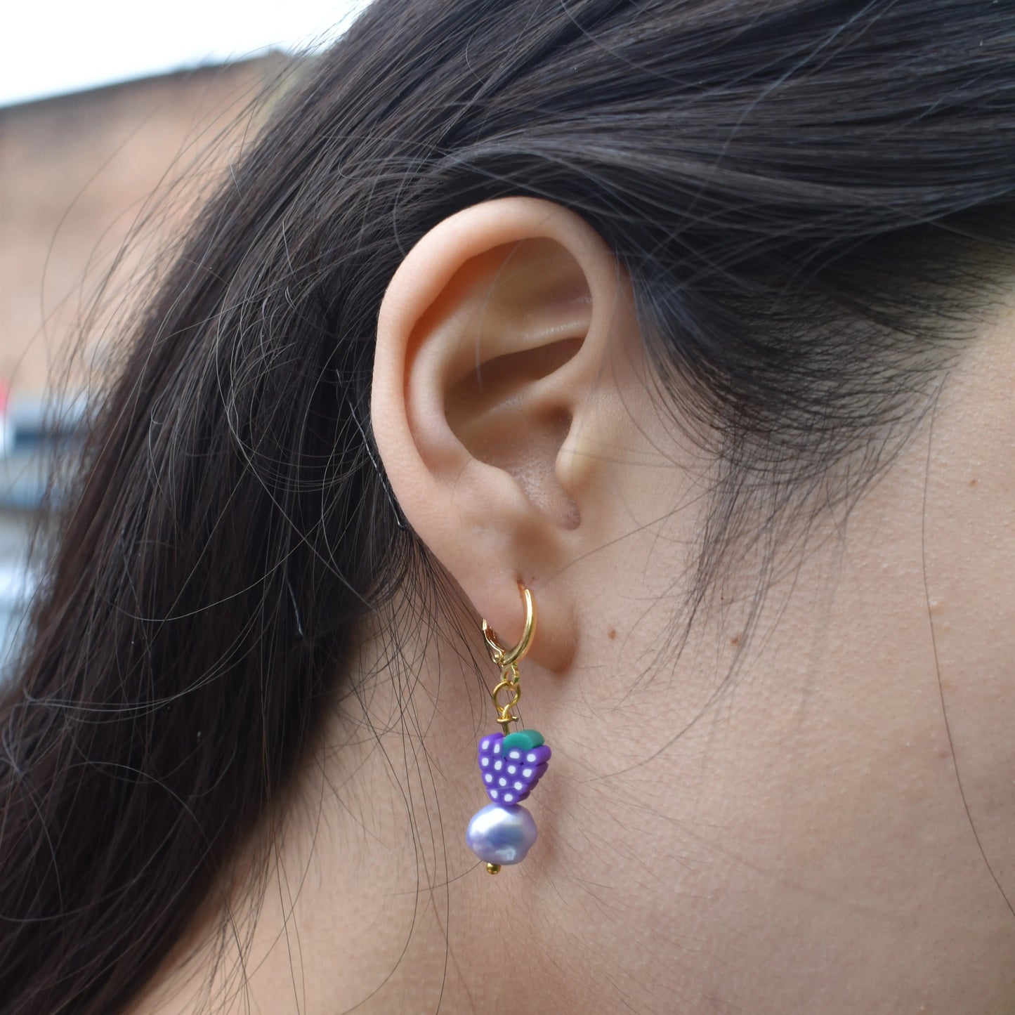 Purple freshwater pearl with grapes huggie earrings | by Ifemi Jewels-4