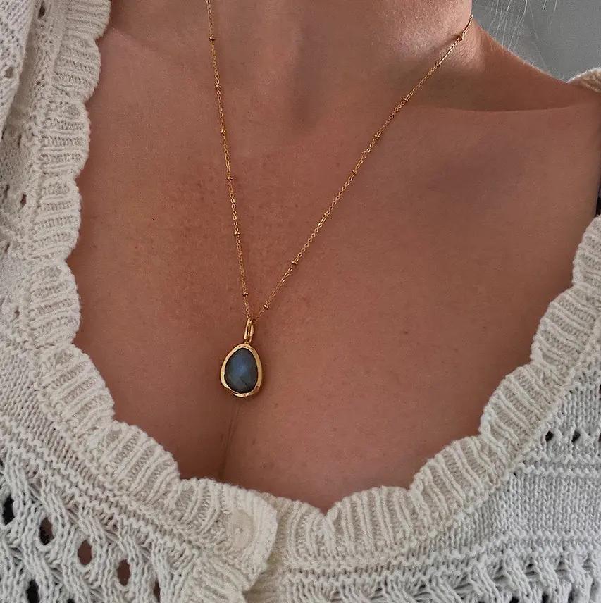 Labradorite Gemstone Necklace Gold Lunar