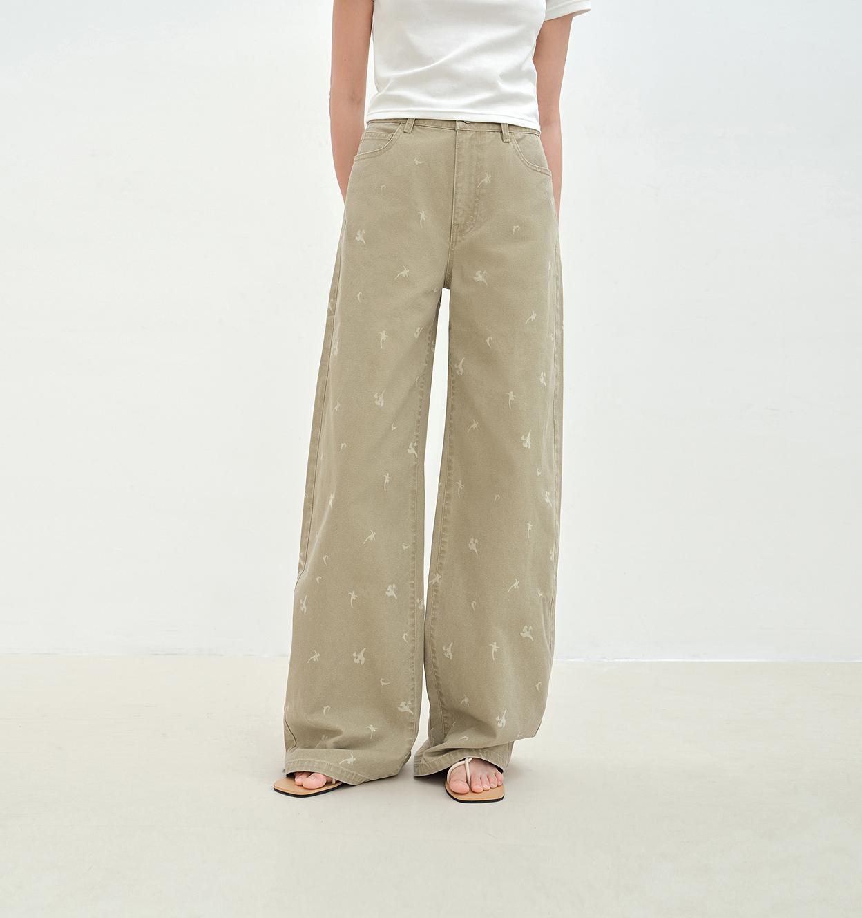 "Carol Pie" loose high-waisted wide-leg calla lily print jeans for women Firelady Fur