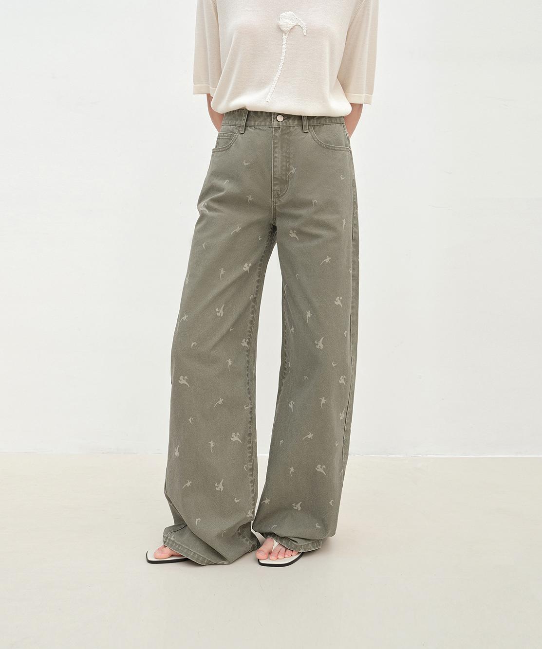 "Carol Pie" loose high-waisted wide-leg calla lily print jeans for women Firelady Fur