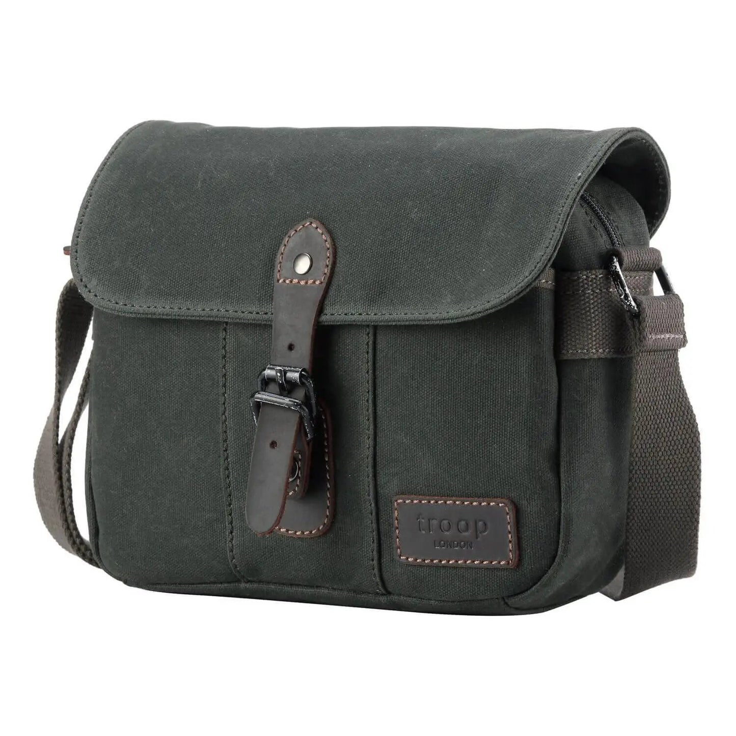 TRP0440 Troop London Heritage Canvas Leather Across body Bag, Small Travel Bag Troop London
