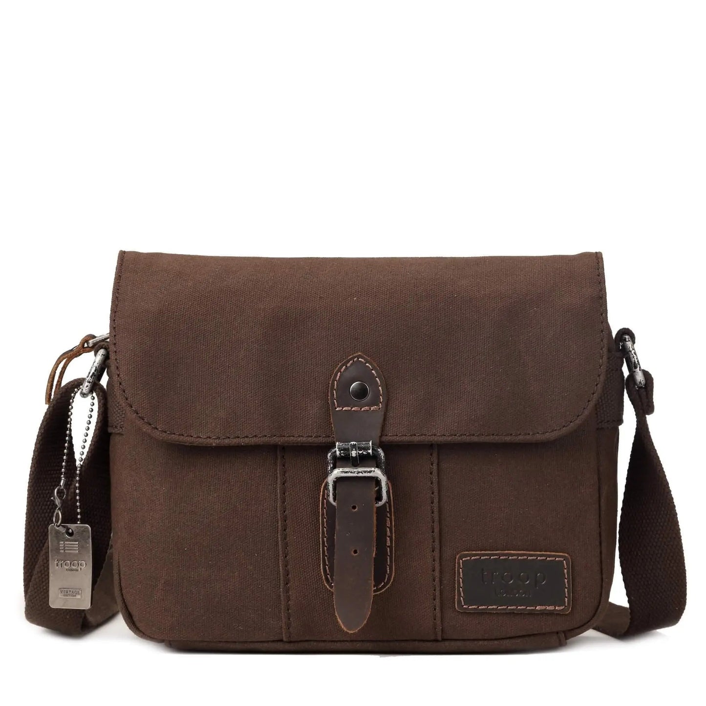 TRP0440 Troop London Heritage Canvas Leather Across body Bag, Small Travel Bag Troop London