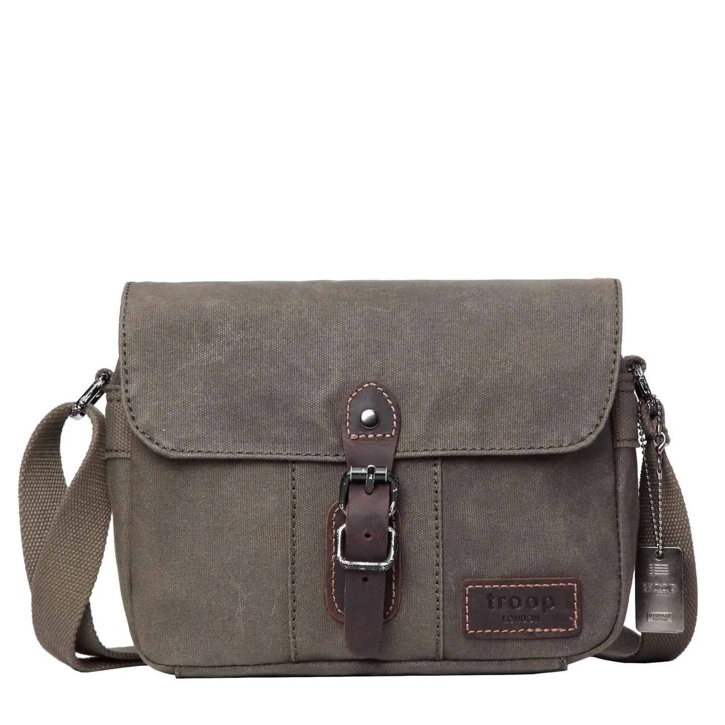 TRP0440 Troop London Heritage Canvas Leather Across body Bag, Small Travel Bag Troop London
