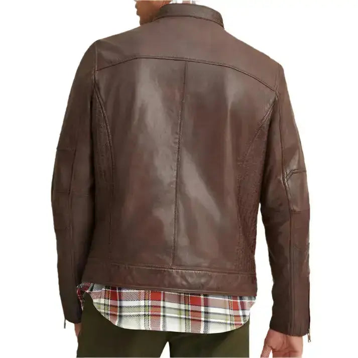 Mens Brown Leather Moto Biker Jacket Riders Republic UK
