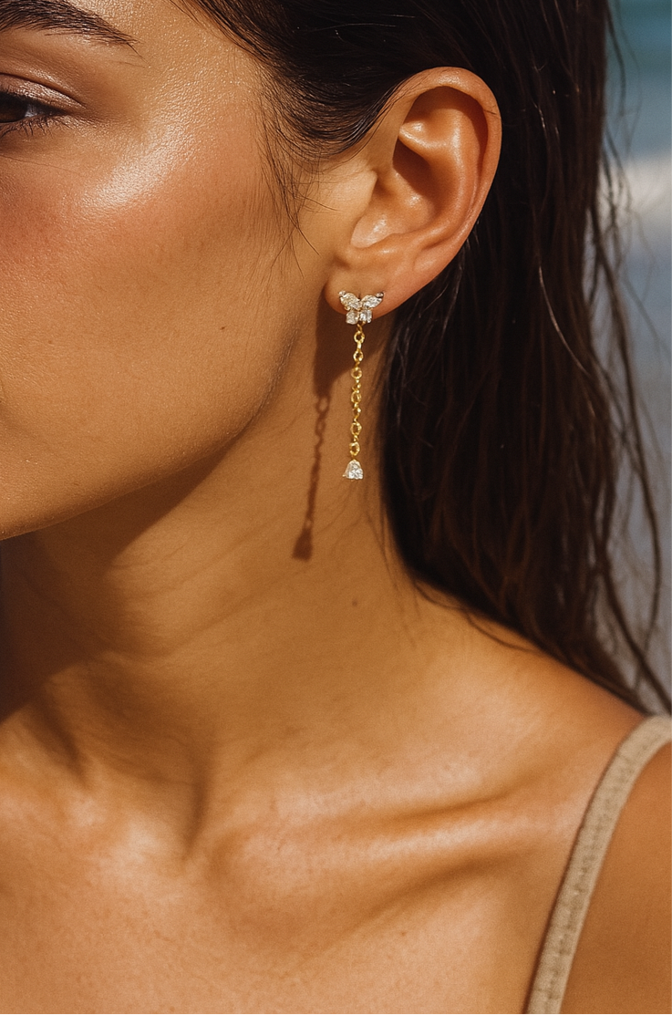 Butterfly CZ Drop Earrings Gold Lunar