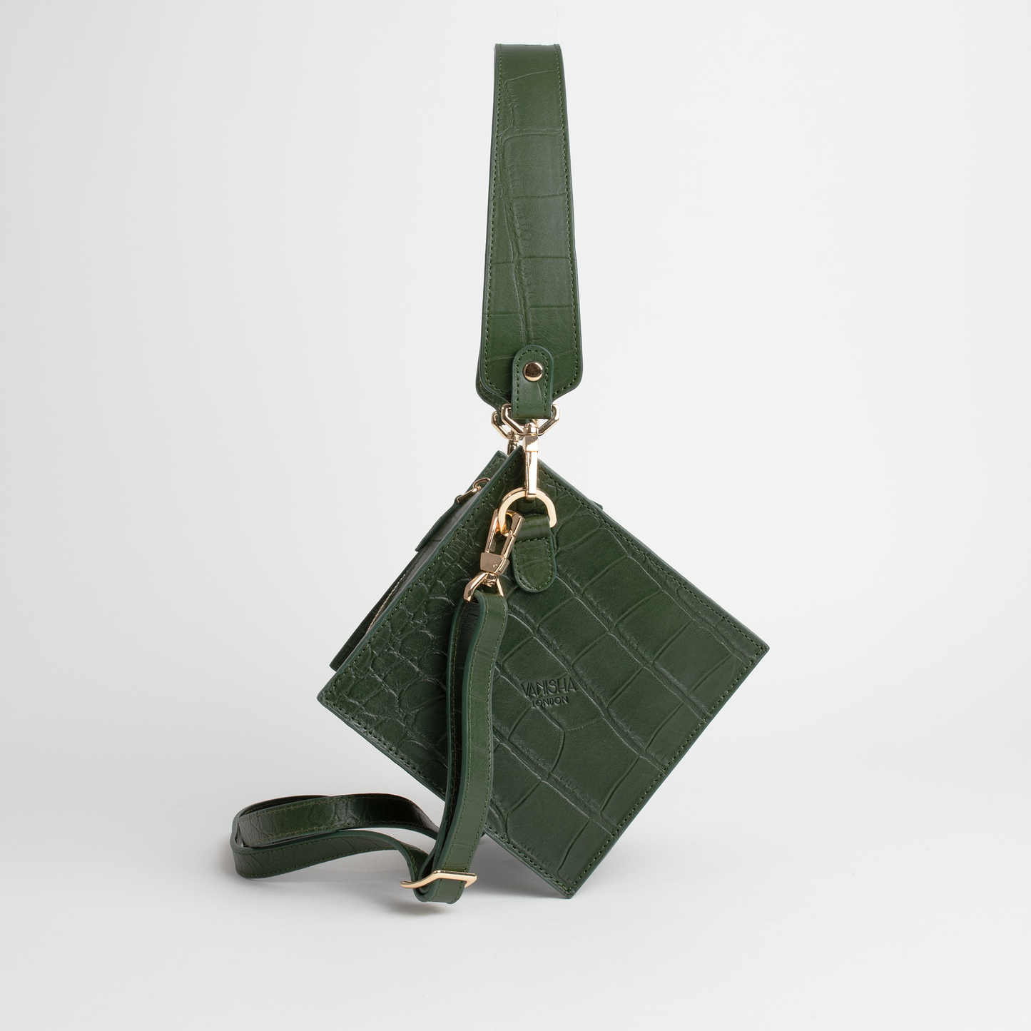 Lola bag in pine green crocodile print Vanisha London