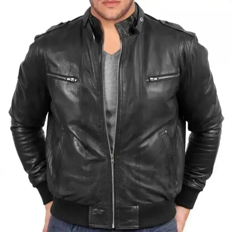Mens Black Sheepskin Bomber Jacket Riders Republic UK