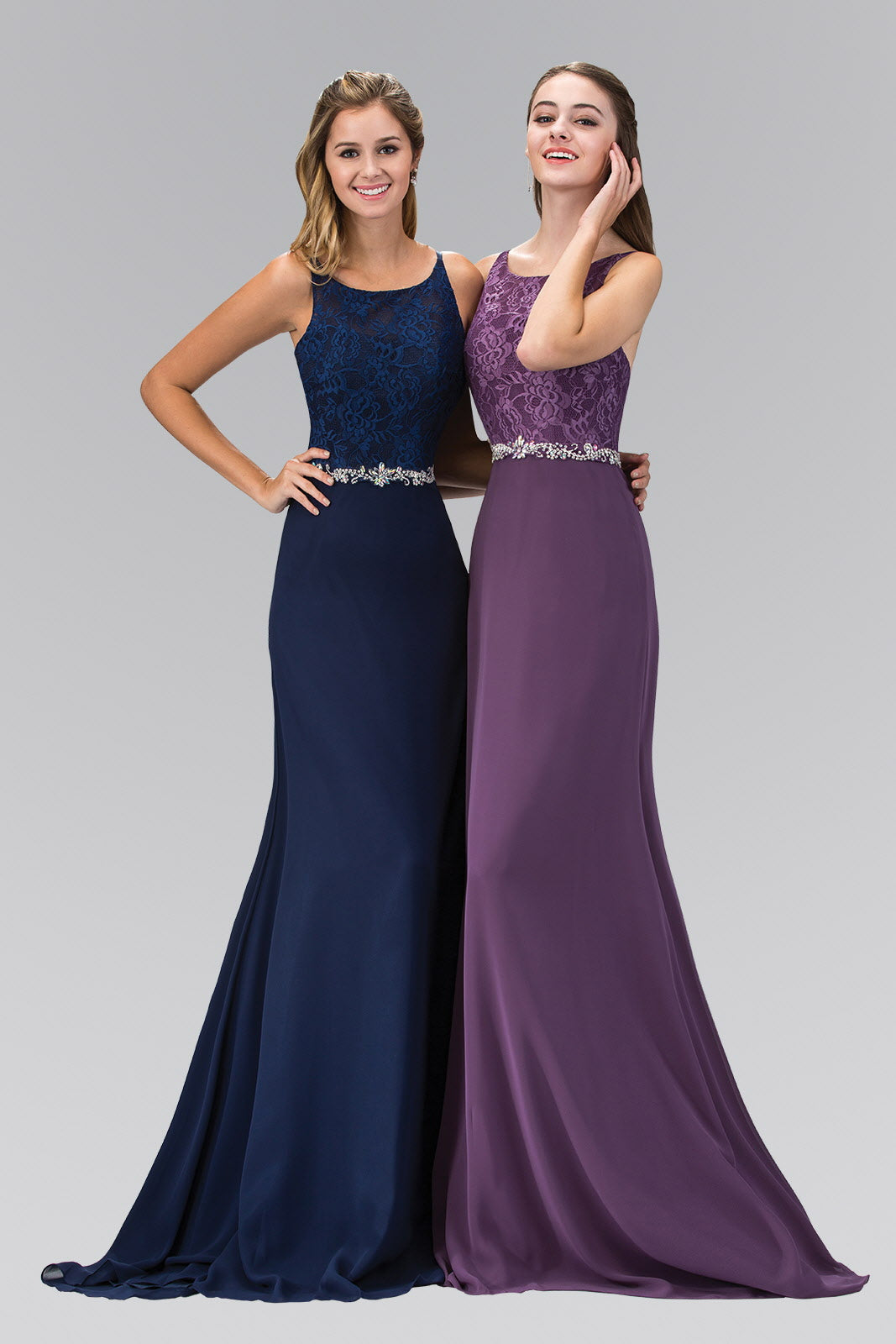 Chiffon Floor Length Dress Accented with Jewel Waistband Tux-USA