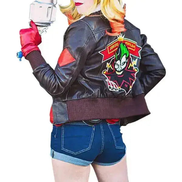 Women’s Harley Quinn Bombshell Brown Leather Jacket Riders Republic UK
