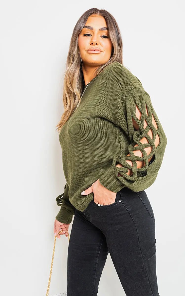 Cable Knit Jumper with Cut Out Detail Moda