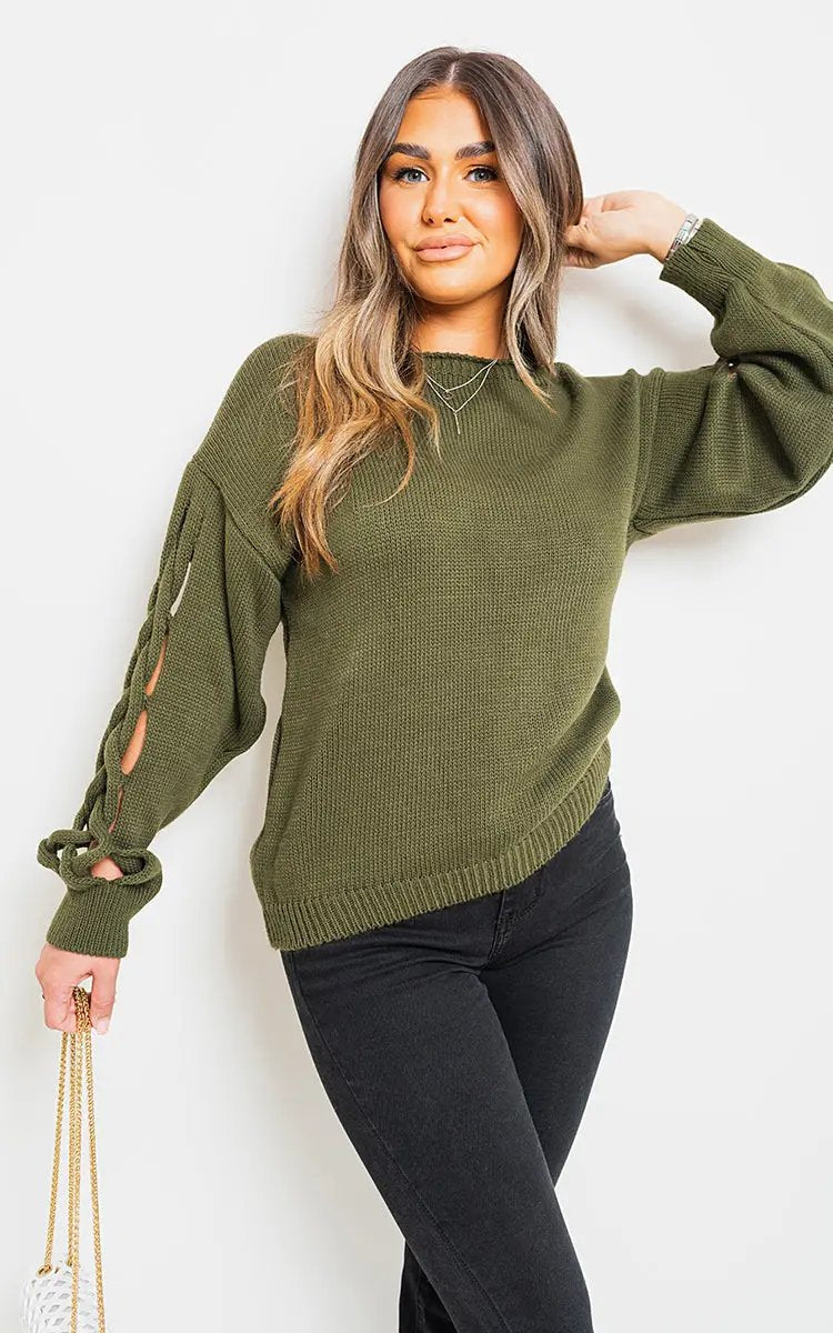 Cable Knit Jumper with Cut Out Detail Moda