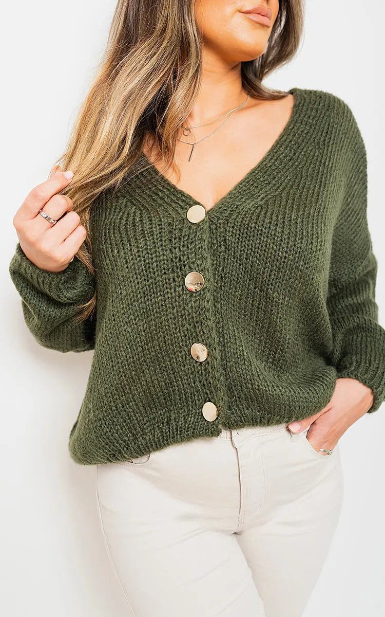 V-Neck Button Down Knitted Cardigan Moda