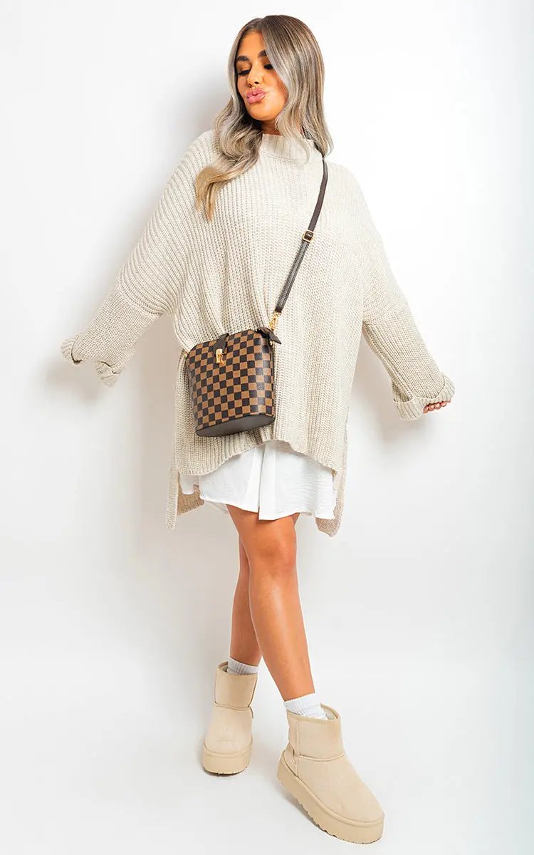 High Neck Oversized Long Sleeve Knitted Jumper Moda