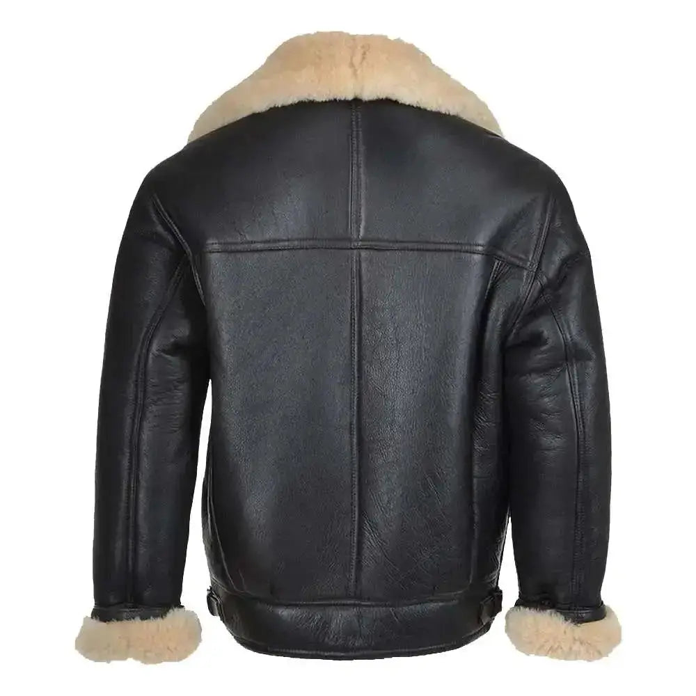 Mens Black Leather B3 Bomber Aviator Jacket Riders Republic UK