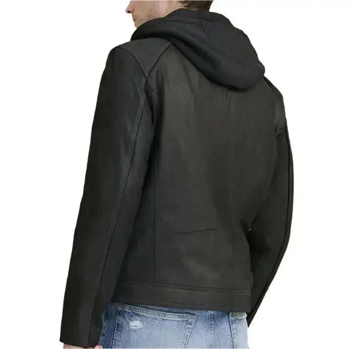 Mens Black Vintage Hooded Leather Jacket Riders Republic UK