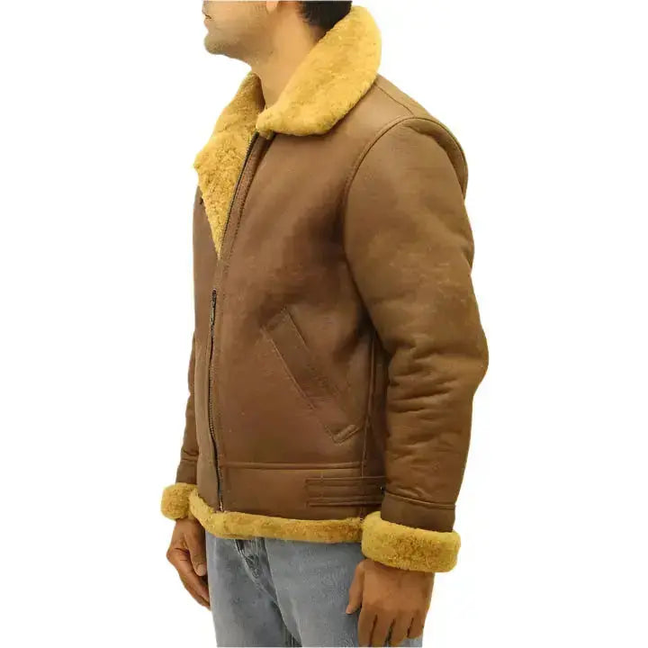 Men’s Brown Aviator B3 Sheepskin Leather Jacket Riders Republic UK
