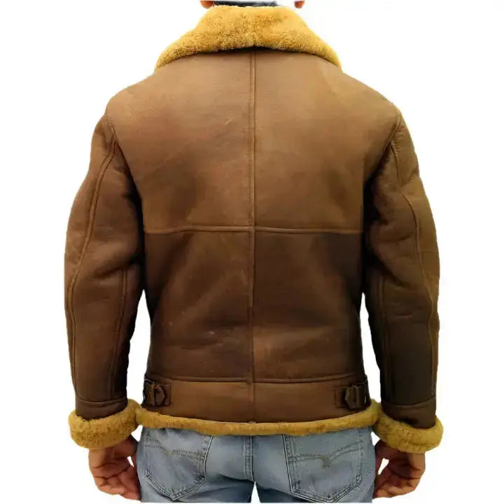 Men’s Brown Aviator B3 Sheepskin Leather Jacket Riders Republic UK