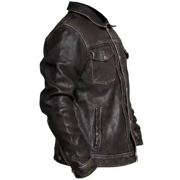 Men’s Distressed Leather Trucker Jacket Riders Republic UK