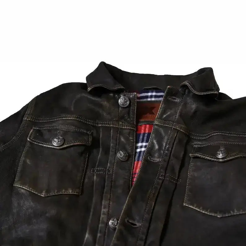 Men’s Distressed Leather Trucker Jacket Riders Republic UK