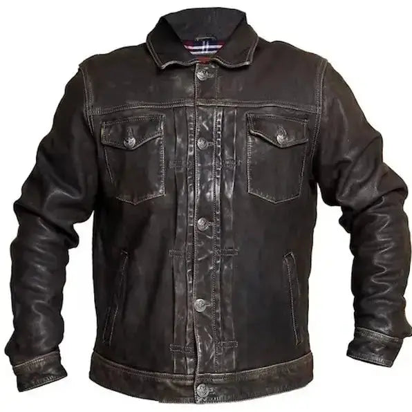 Men’s Distressed Leather Trucker Jacket Riders Republic UK