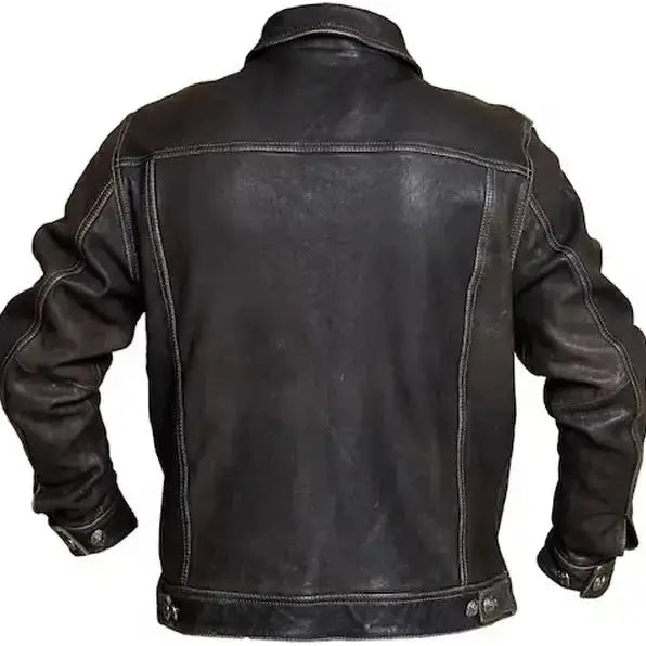Men’s Distressed Leather Trucker Jacket Riders Republic UK