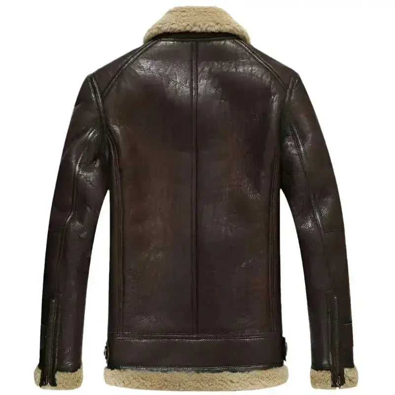 Men’s Short Shearling B-3 Flight Jacket – Lambskin Motorcycle Fur Coat-1