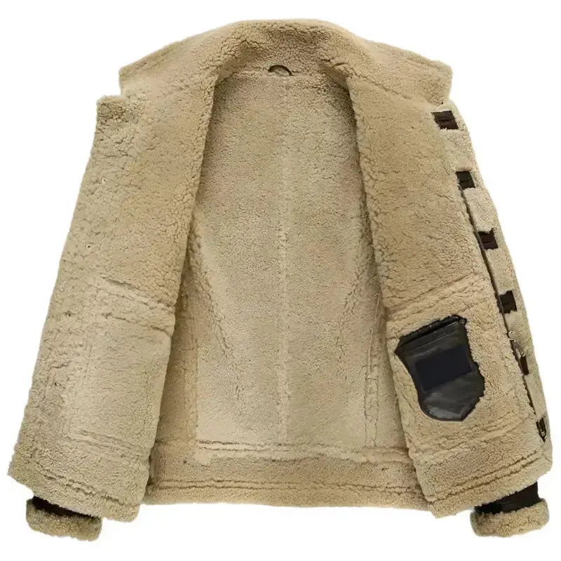 Men’s Short Shearling B-3 Flight Jacket – Lambskin Motorcycle Fur Coat-2
