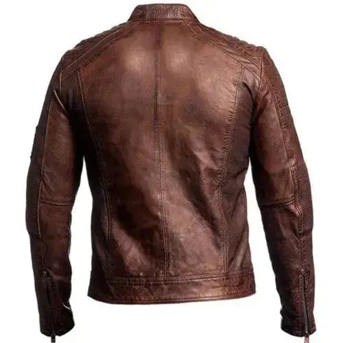 Mens Vintage Brown Leather Cafe Racer Jacket Riders Republic UK