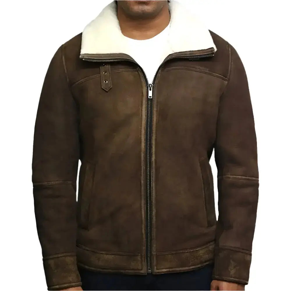Mens Vintage Shearling Sheepskin Leather Jacket Riders Republic UK
