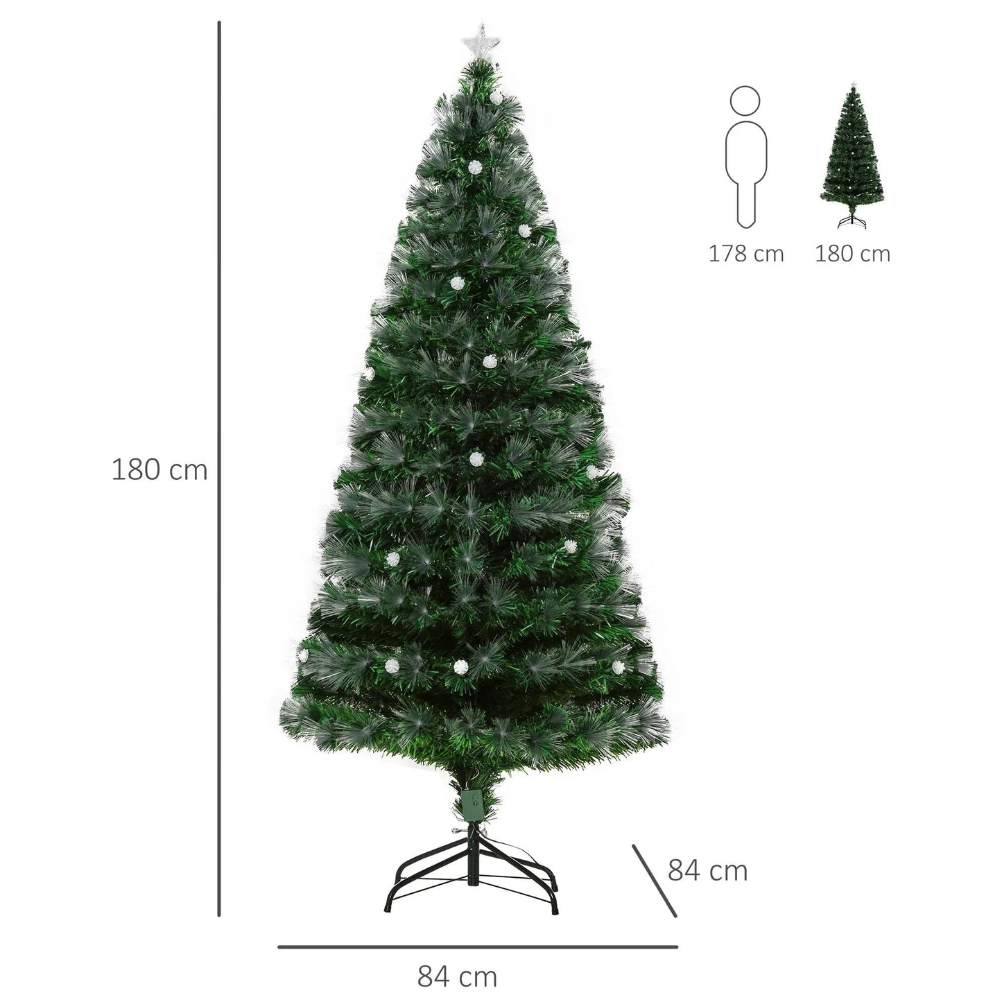 HOMCM 6ft White Light Artificial Christmas Tree w/ 230 LEDs Star Topper Tri-Base Full Bodied Seasonal Decoration Pre-Lit Home AOSOM