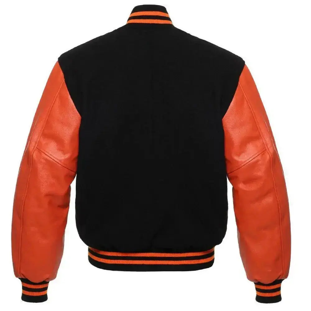 Men's Orange and Black Varsity Leather Jacket Riders Republic UK