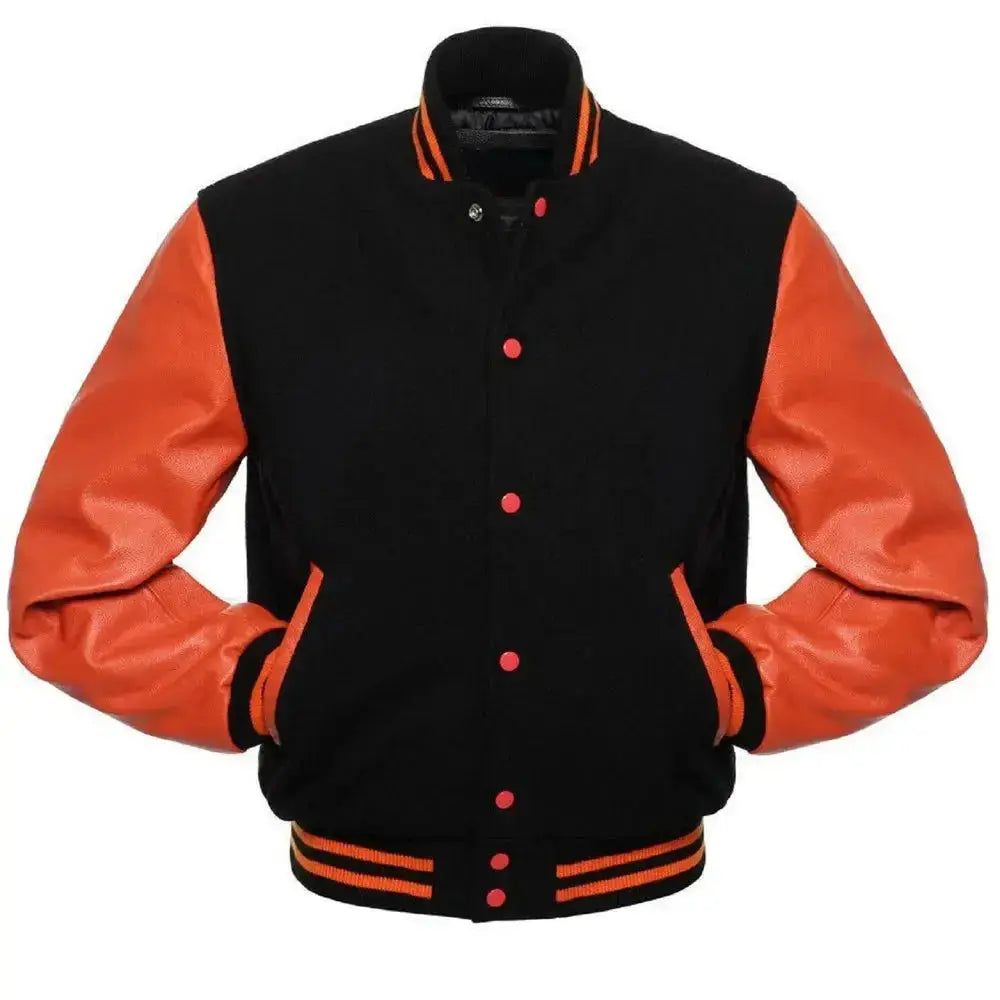 Men's Orange and Black Varsity Leather Jacket Riders Republic UK