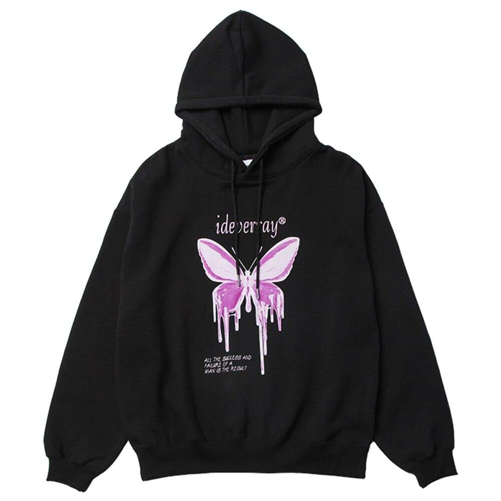 Hoodie Men Purple Gradient Butterfly Letter Printed Pullover Winter Oversize Hip Hop Fashion Harajuku Sweatshirt Winter Vimost Shop
