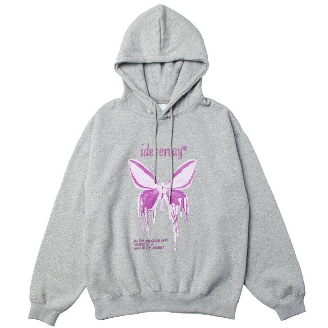 Hoodie Men Purple Gradient Butterfly Letter Printed Pullover Winter Oversize Hip Hop Fashion Harajuku Sweatshirt Winter Vimost Shop