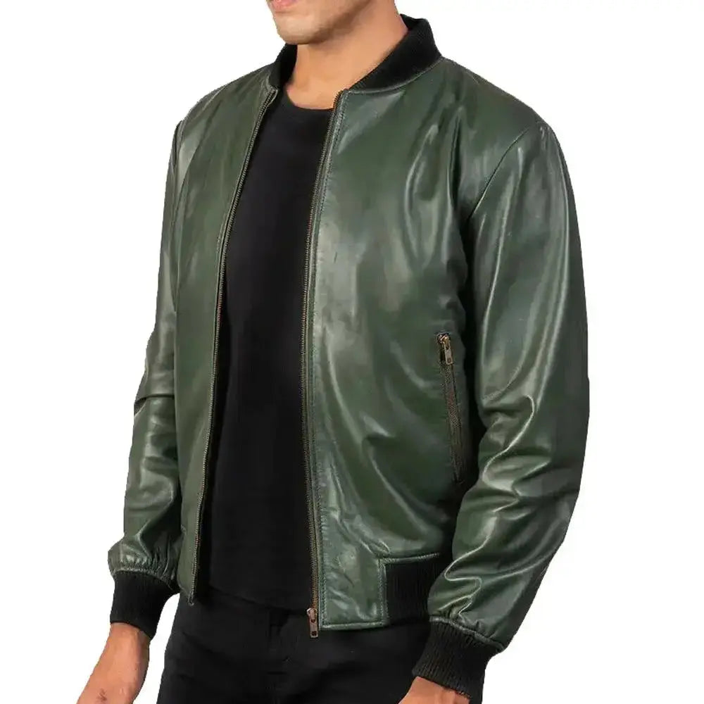 Men's Green Real Leather Motorcycle Bomber Jacket Riders Republic UK