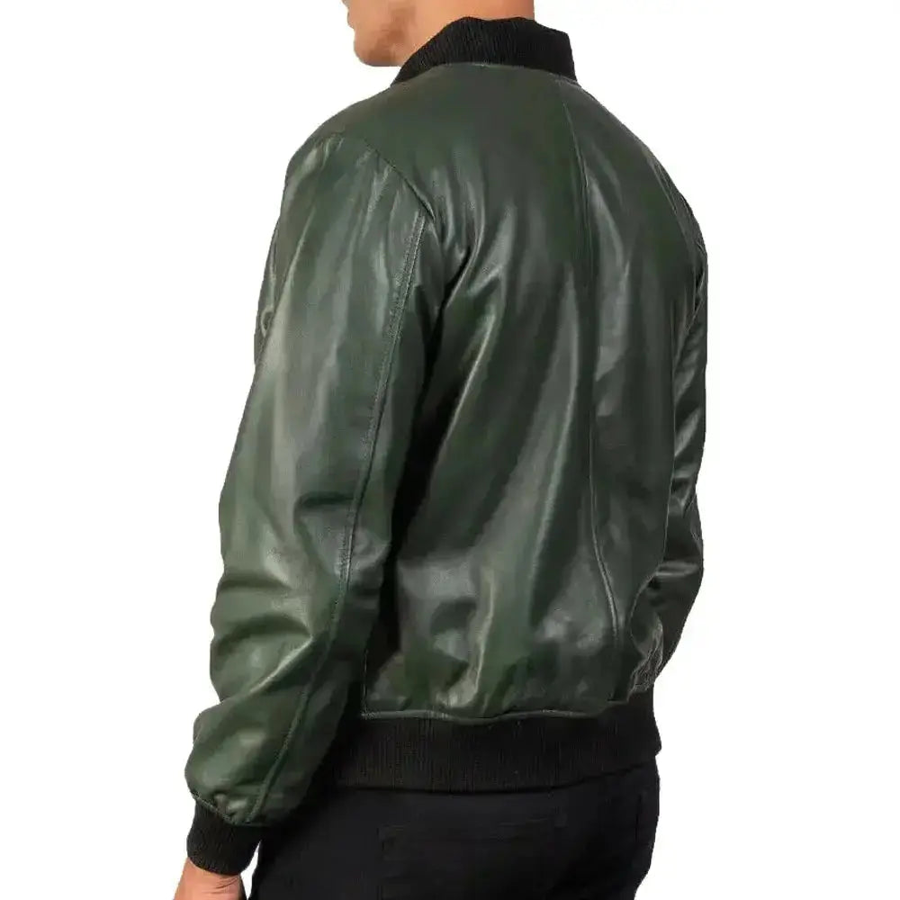 Men's Green Real Leather Motorcycle Bomber Jacket Riders Republic UK