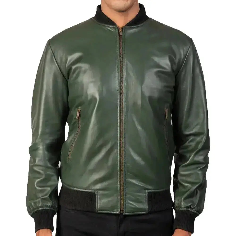 Men's Green Real Leather Motorcycle Bomber Jacket Riders Republic UK