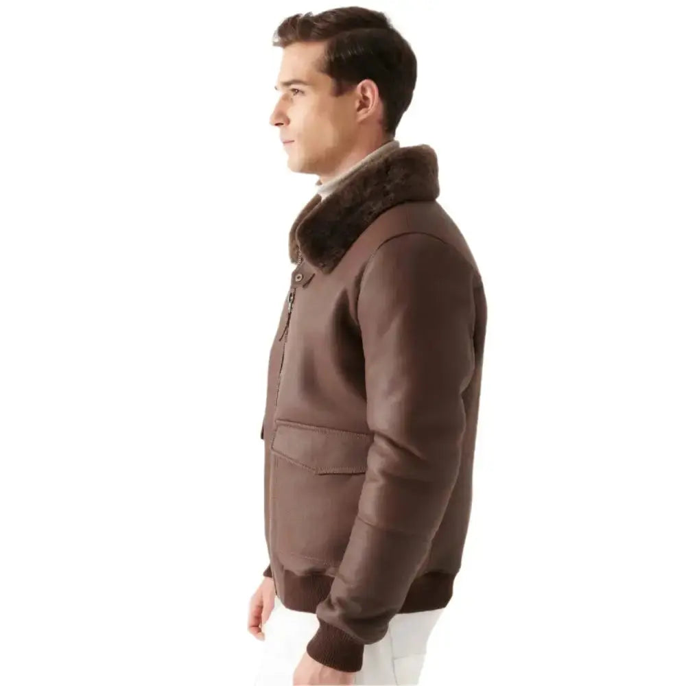 Men’s Stylish Brown Shearling Bomber Jacket – Winter Ready-3