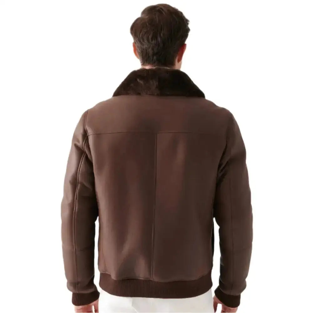 Men’s Stylish Brown Shearling Bomber Jacket – Winter Ready-1